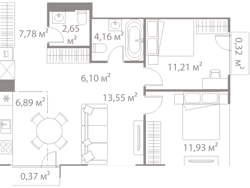 3 ккв (Евро) 65 м²