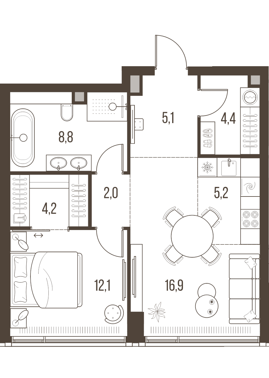 2 ккв (Евро) 58,7 м²