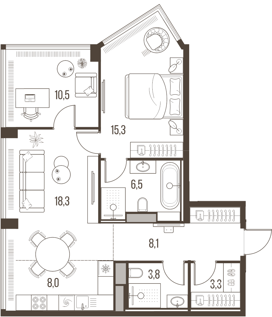 3 ккв (Евро) 74 м²