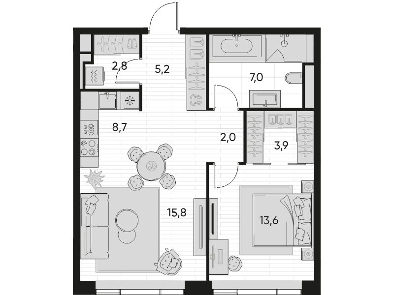 2 ккв (Евро) 58,8 м²