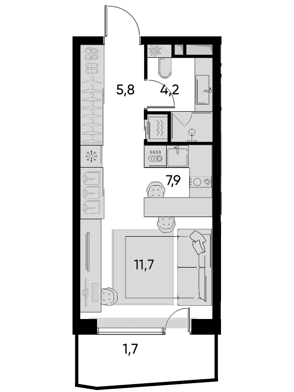 Студия 29,8 м²