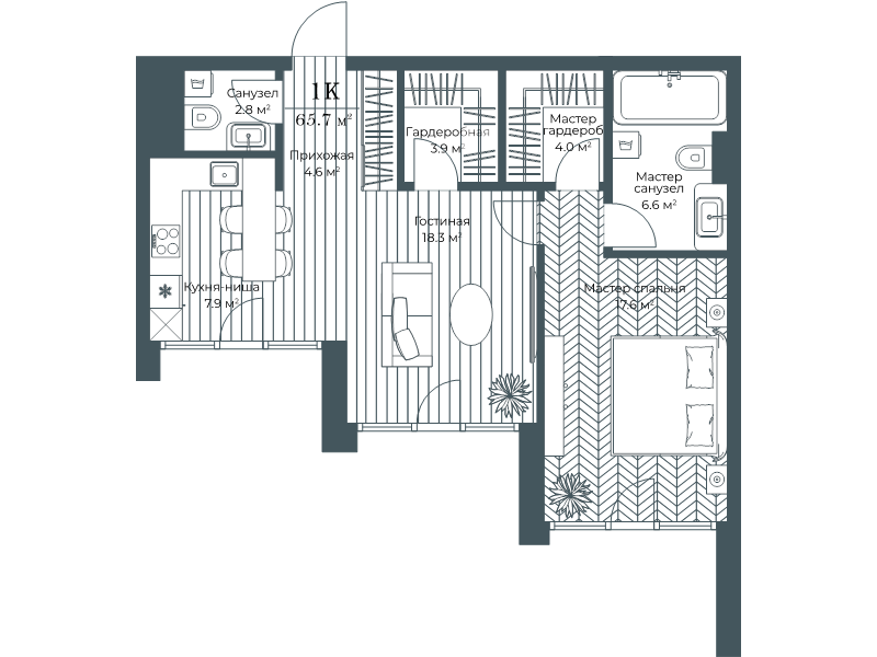 2 ккв (Евро) 65,8 м²