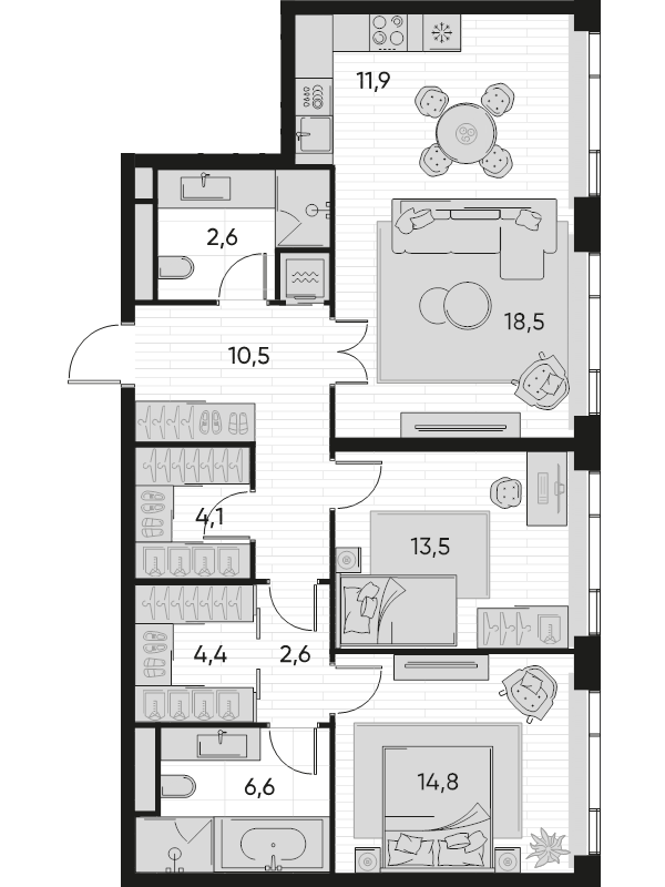3 ккв (Евро) 92 м²