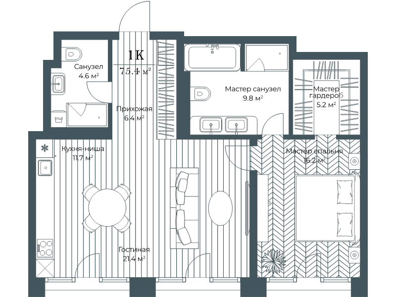 2 ккв (Евро) 75,9 м²