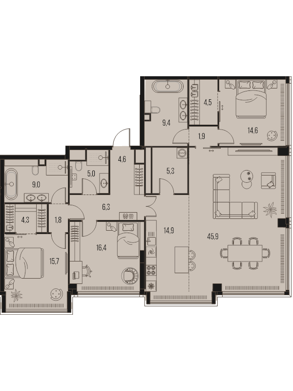4 ккв (Евро) 159,6 м²
