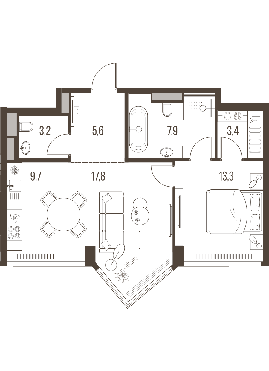 2 ккв (Евро) 60,9 м²