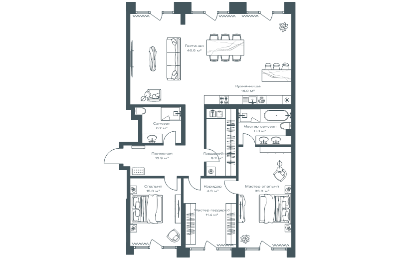 4 ккв (Евро) 154,4 м²