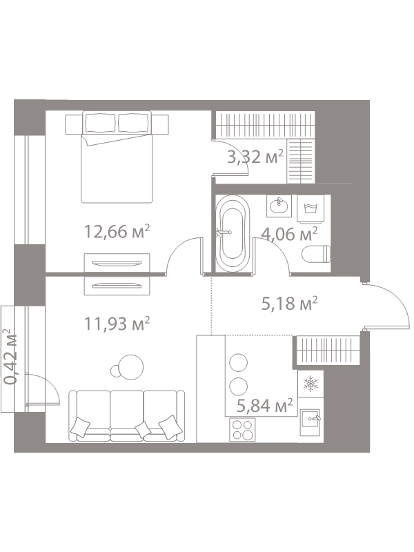 2 ккв (Евро) 43,4 м²