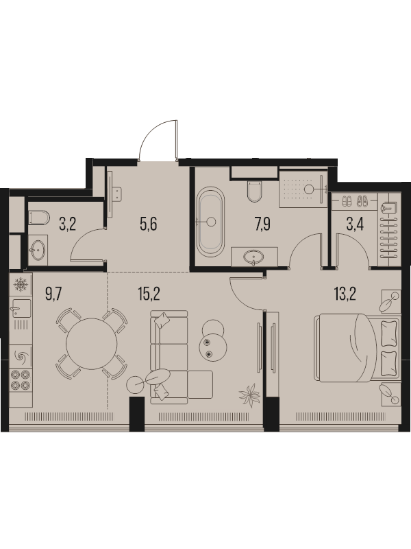 2 ккв (Евро) 58,2 м²