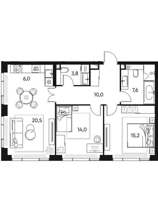 3 ккв (Евро) 77,7 м²