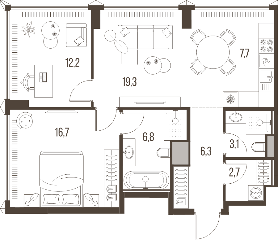 3 ккв (Евро) 74,8 м²