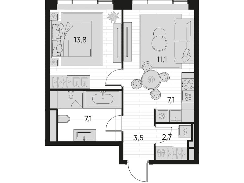 2 ккв (Евро) 45,3 м²