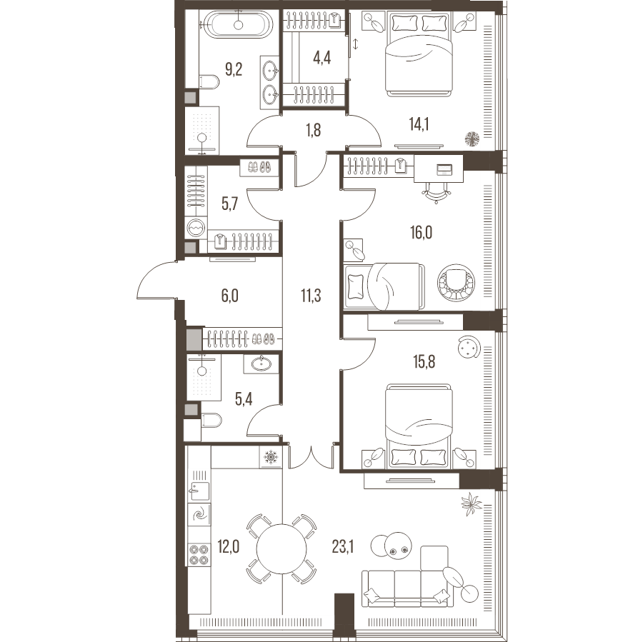 4 ккв (Евро) 124,8 м²