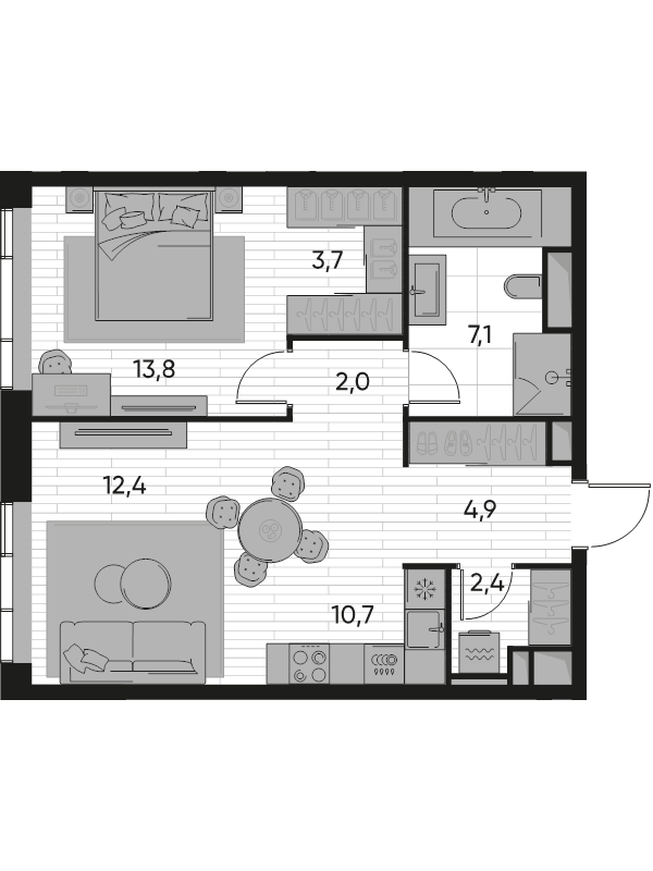 2 ккв (Евро) 56,9 м²