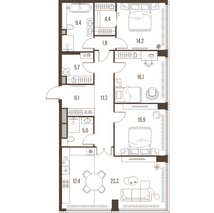 4 ккв (Евро) 125,6 м²