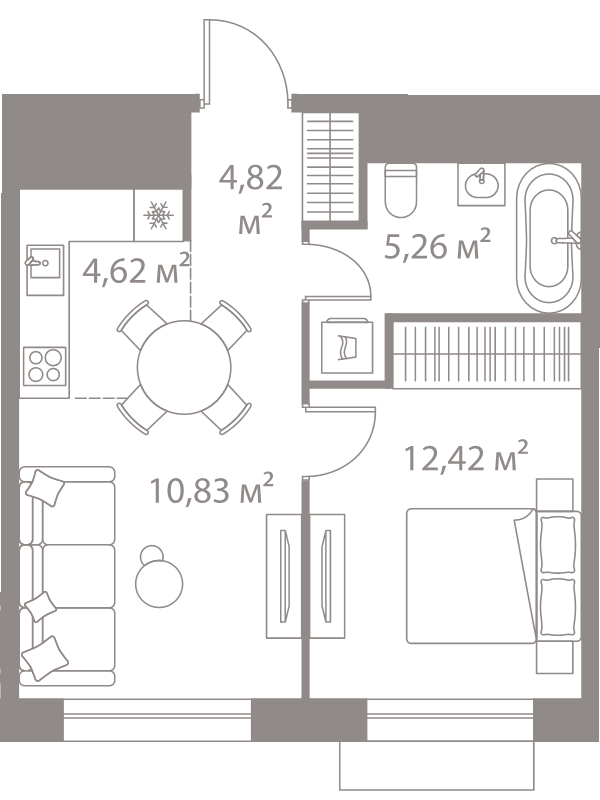2 ккв (Евро) 38 м²