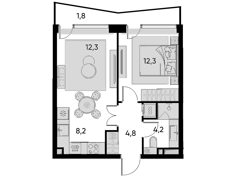 2 ккв (Евро) 42 м²
