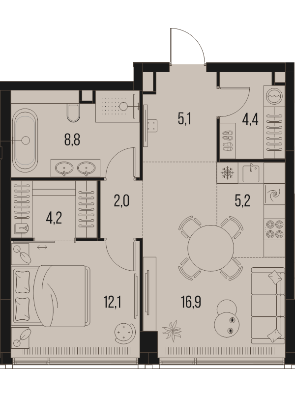 2 ккв (Евро) 58,7 м²