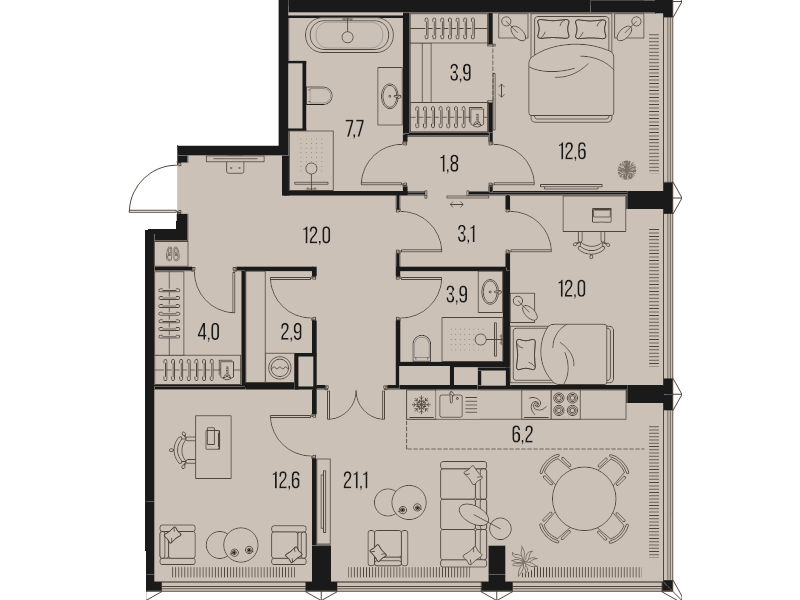 4 ккв (Евро) 103,8 м²