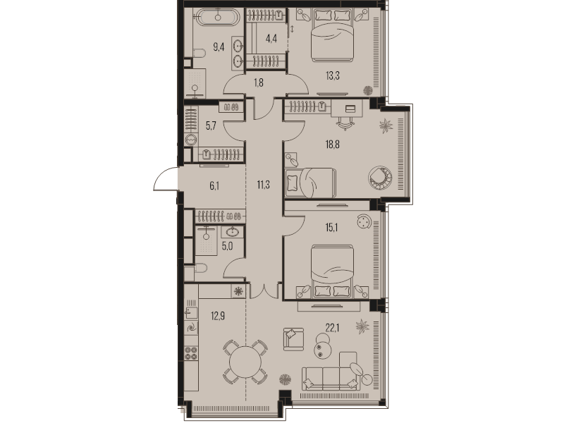 4 ккв (Евро) 125,9 м²
