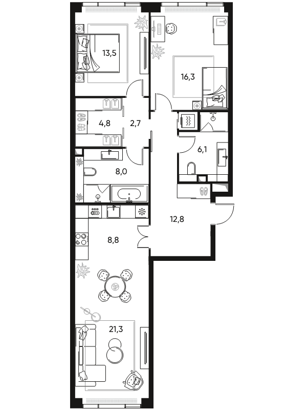 3 ккв (Евро) 95,7 м²