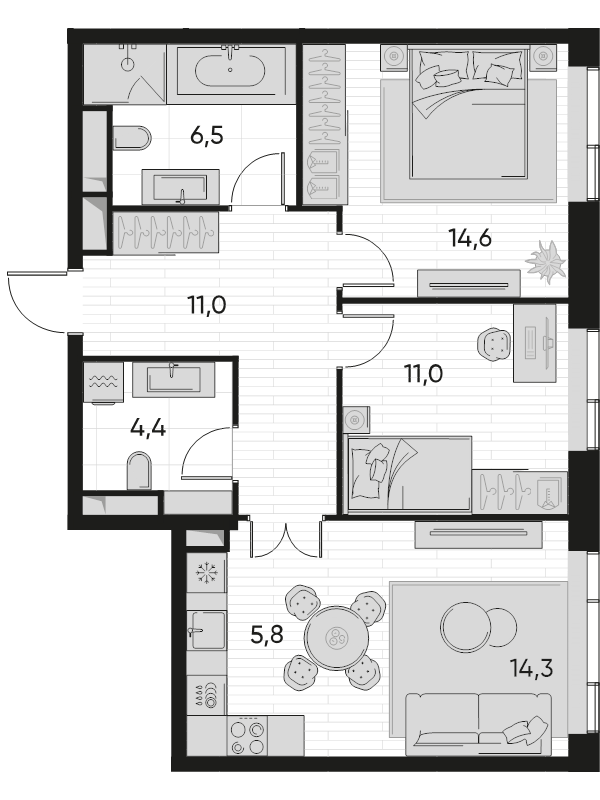 3 ккв (Евро) 67,6 м²