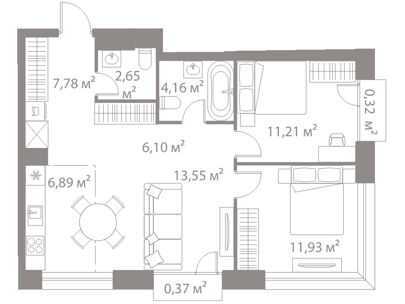 3 ккв (Евро) 65 м²