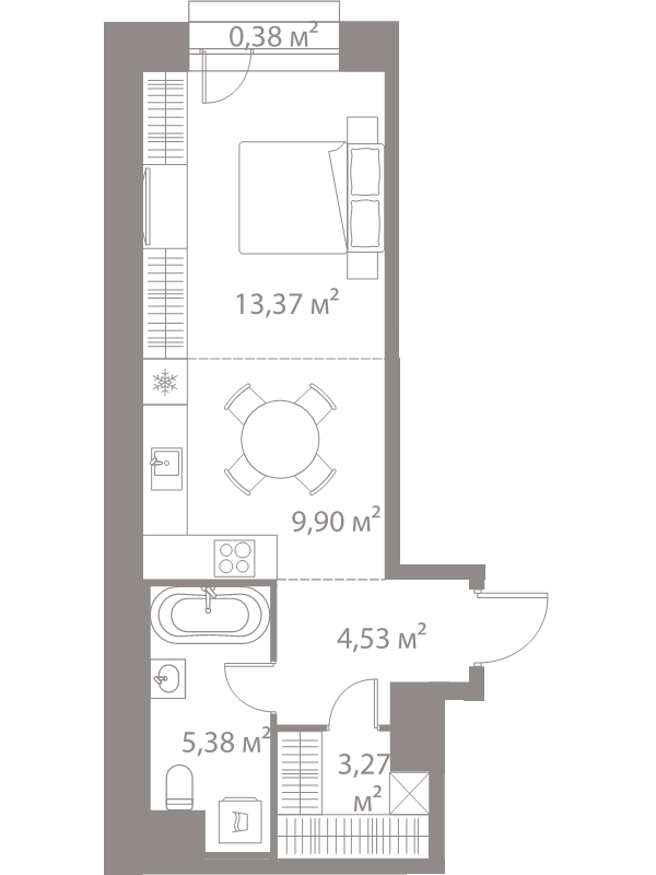 Студия 36,8 м²