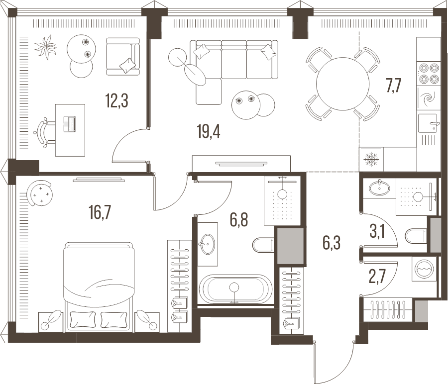 3 ккв (Евро) 74,8 м²