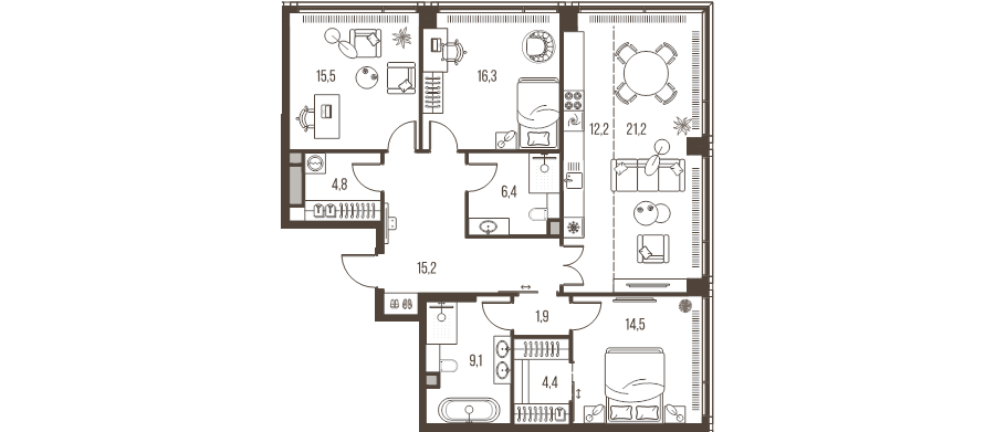 4 ккв (Евро) 121,5 м²