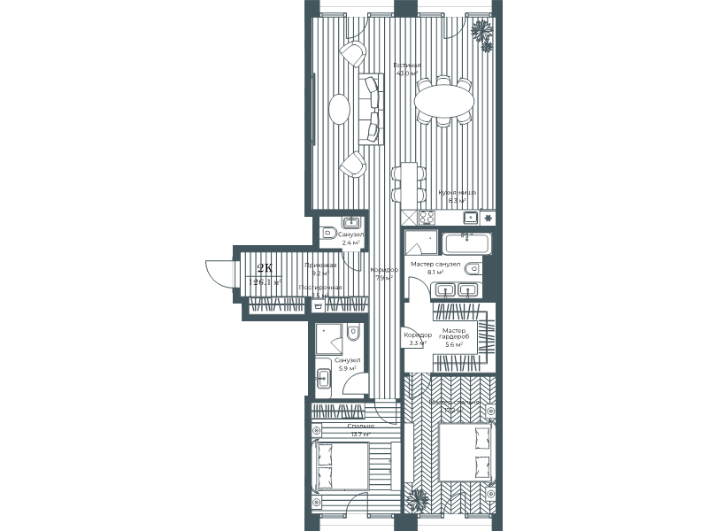 3 ккв (Евро) 126,7 м²