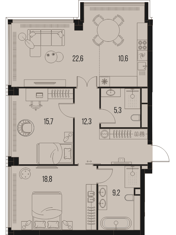 3 ккв (Евро) 94,5 м²