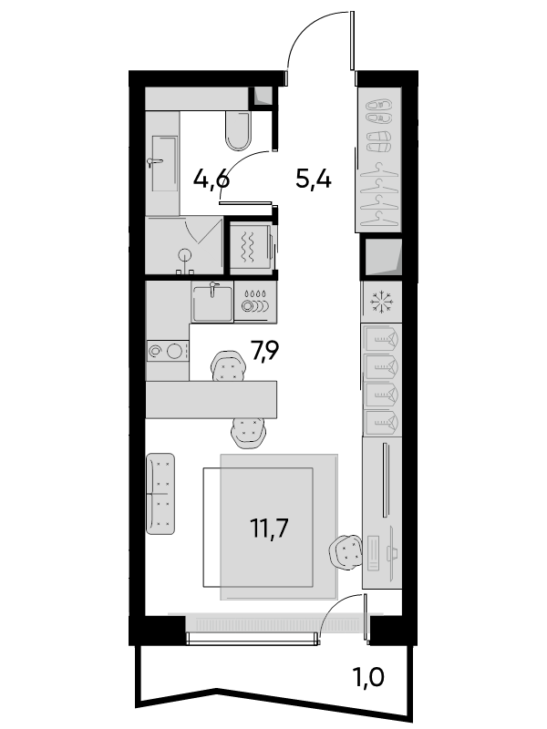 Студия 29,8 м²