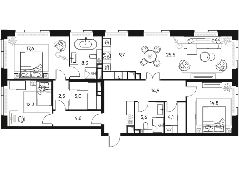 4 ккв (Евро) 125,9 м²