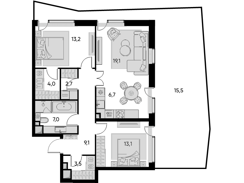 3 ккв (Евро) 82,5 м²