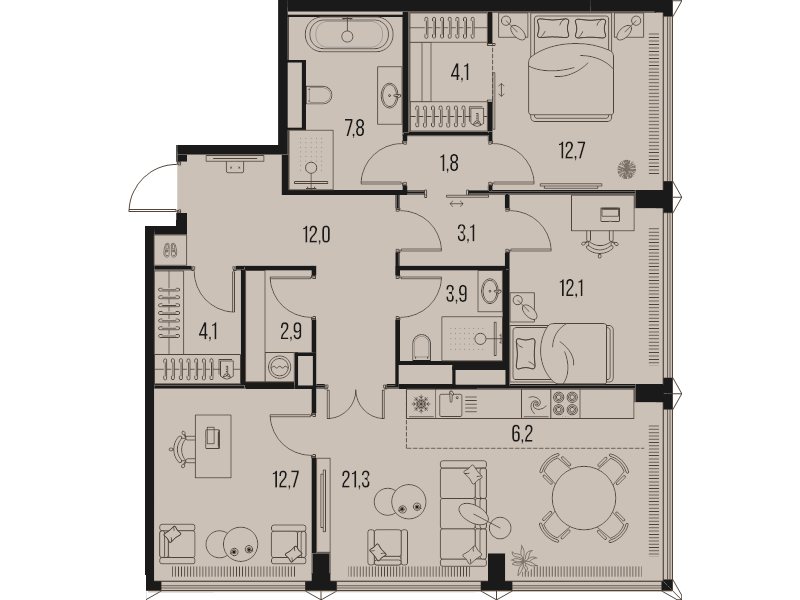 4 ккв (Евро) 104,7 м²