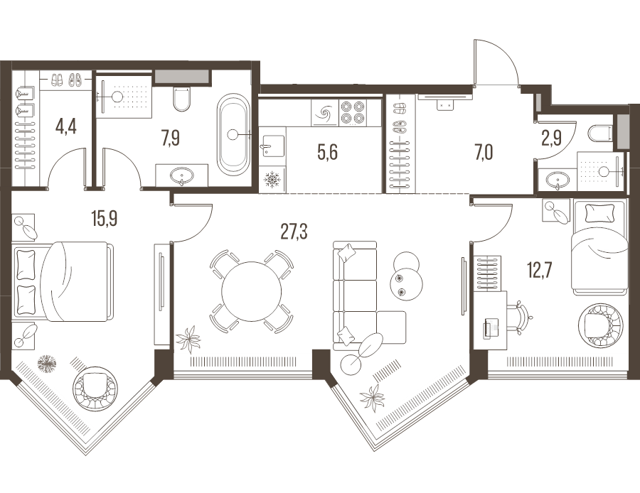 3 ккв (Евро) 83,7 м²