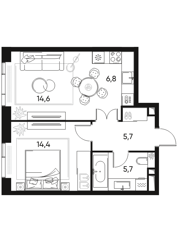 2 ккв (Евро) 47,2 м²