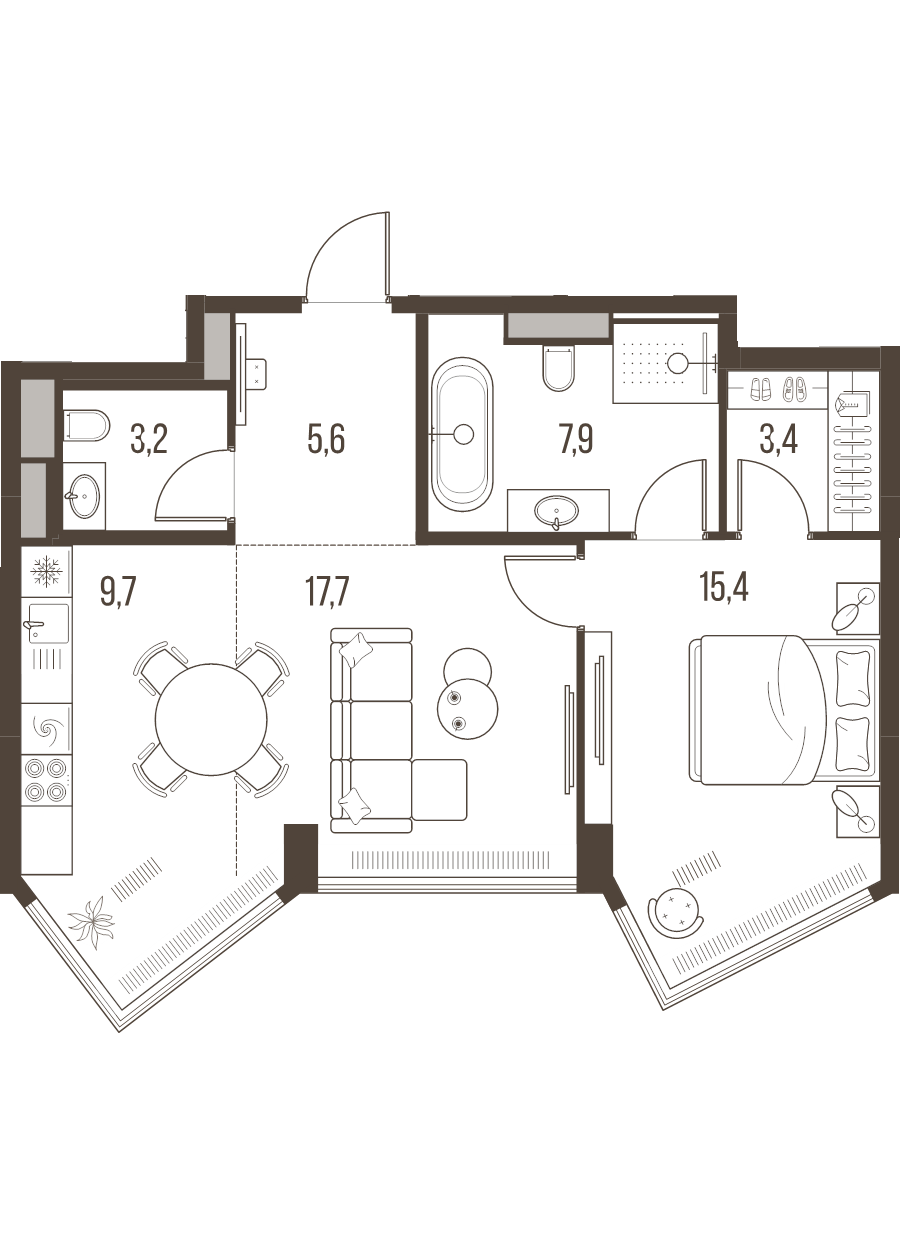 2 ккв (Евро) 62,9 м²