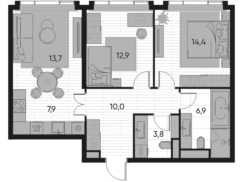 3 ккв (Евро) 70,1 м²
