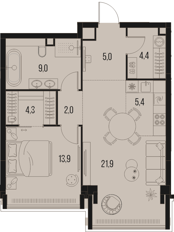 2 ккв (Евро) 65,9 м²