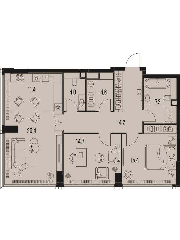 3 ккв (Евро) 91,6 м²