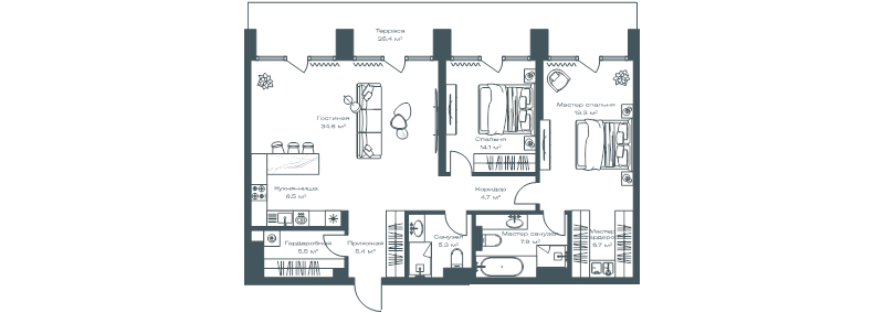 3 ккв (Евро) 116,6 м²
