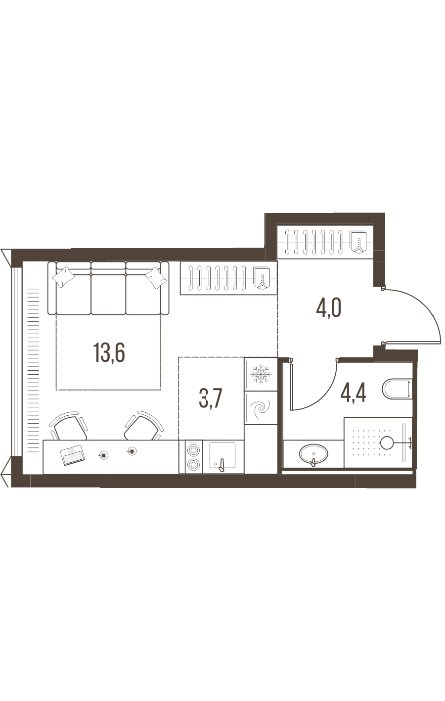 Студия 25,7 м²
