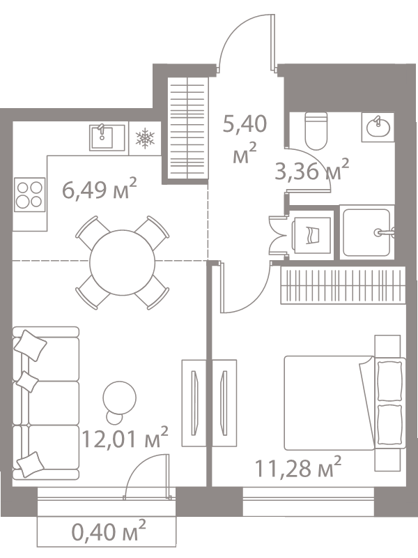 2 ккв (Евро) 38,9 м²