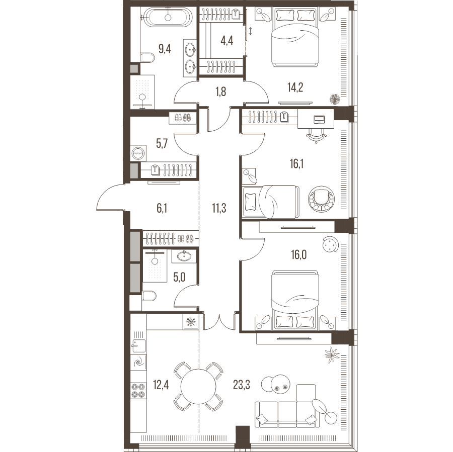 4 ккв (Евро) 125,7 м²