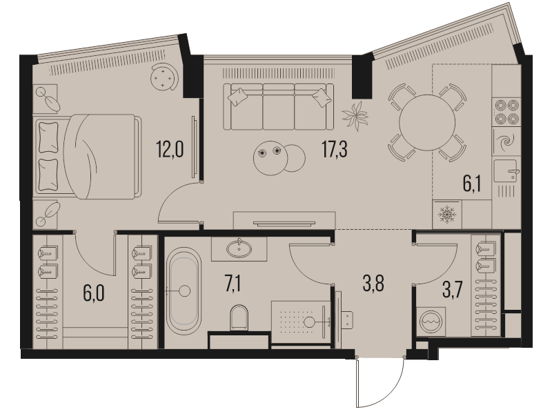 2 ккв (Евро) 56 м²