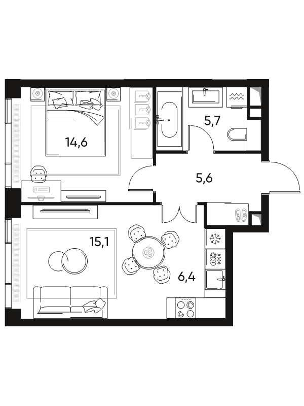 2 ккв (Евро) 47,7 м²