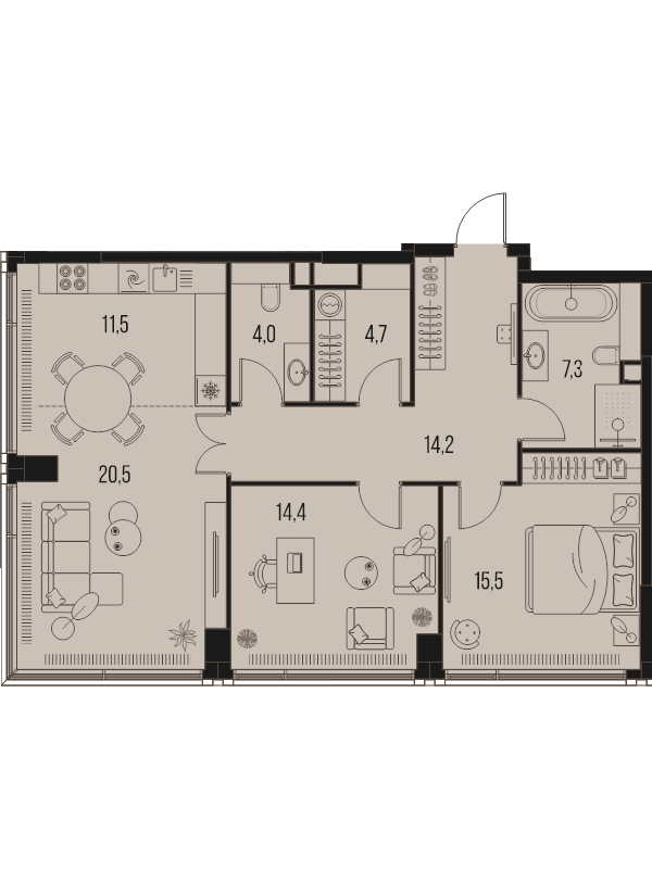 3 ккв (Евро) 92,1 м²
