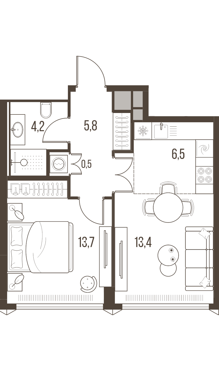 2 ккв (Евро) 44,1 м²